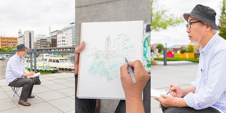 横浜に出張撮影した水彩画家の作画プロセス