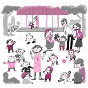 子供,教育イラスト|今日はお外で遊びましょう！|ある日の保育園