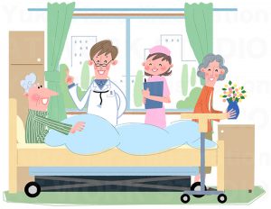 医療,健康イラスト|入院患者と医師と看護師