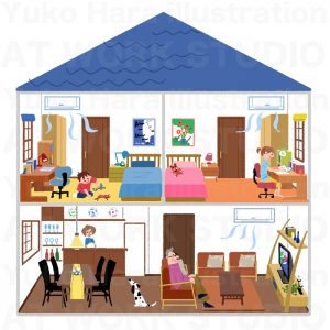 住宅,不動産,建設イラスト|全館空調で全部屋快適に