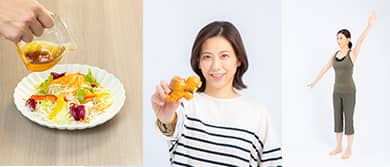 松岡伸一が撮影したモデルのポーズ写真と料理写真