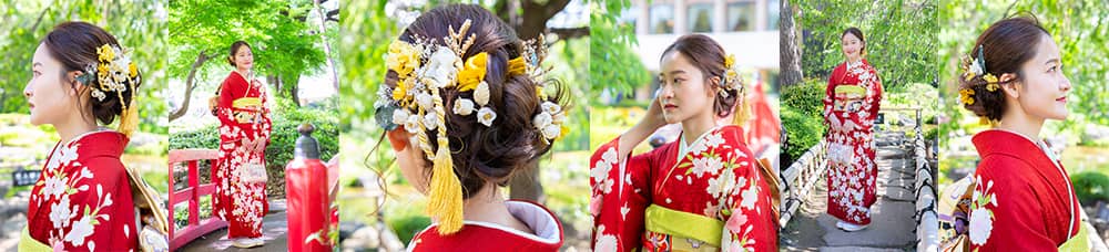 ホテルニューオータニの日本庭園で撮影した成人記念写真